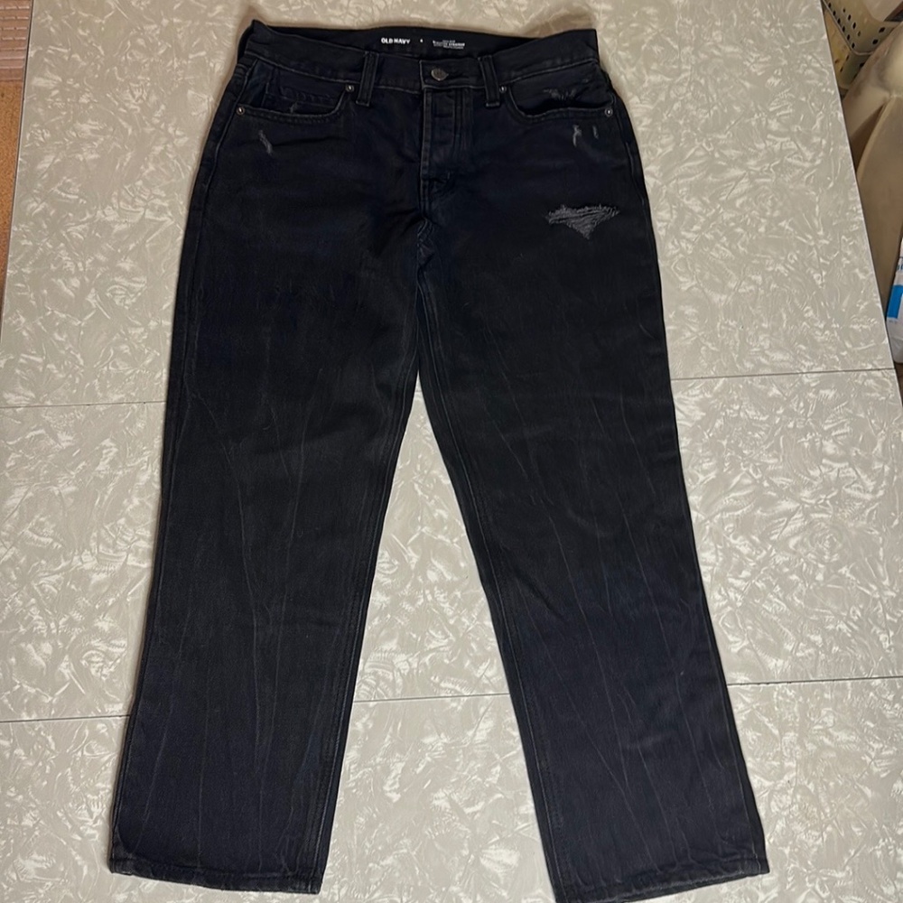 Old Navy High Rise Slouchy Straight Women's Black Distressed Jeans